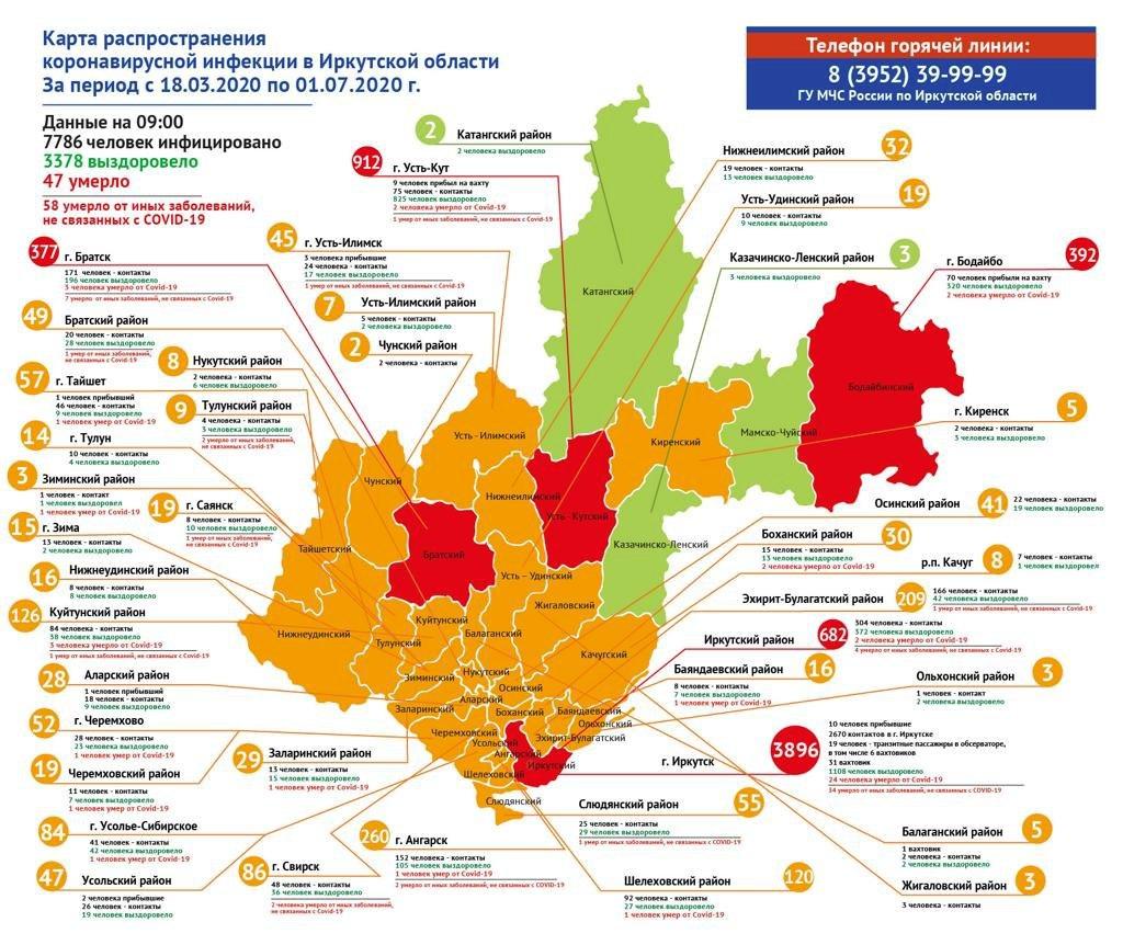 Карта распространения коронавируса в Иркутской области на 01.07.2020 -  Новости Тулуна