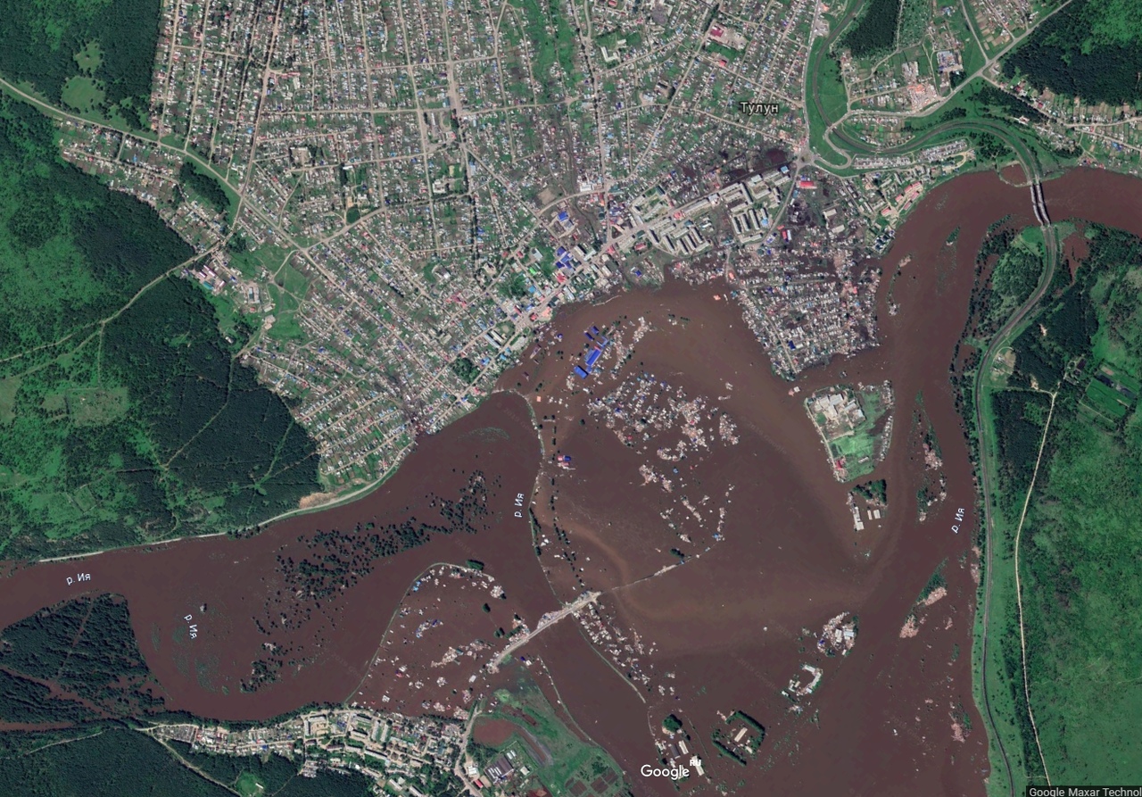 Наводнение в Тулуне 2019 со спутника