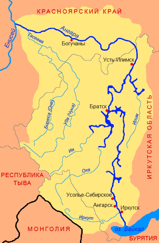 Карта иркутской области с реками